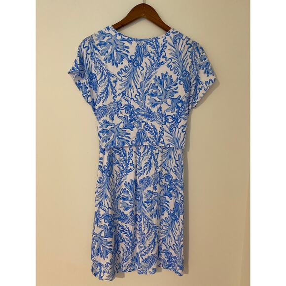 Lilly Pulitzer Inka Dress Resort White Aqua Blue Lounge Front Tie EUC Spandex S - Picture 9 of 12